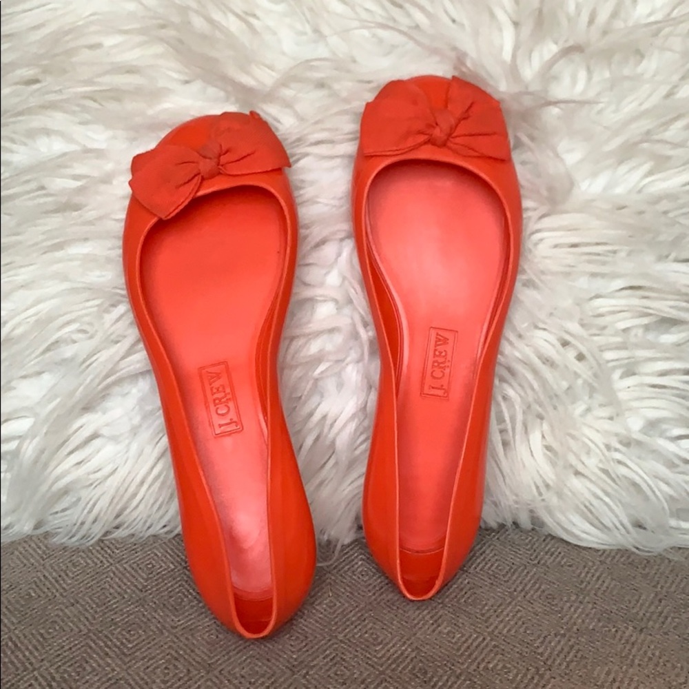 J. Crew Jelly Flats Red Coral Orange Sz 6 waterproof rain shoe ballet flats